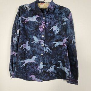 Vintage Roughrider By Circle T Womens Horses Print Button-Up Shirt Long Sleeve